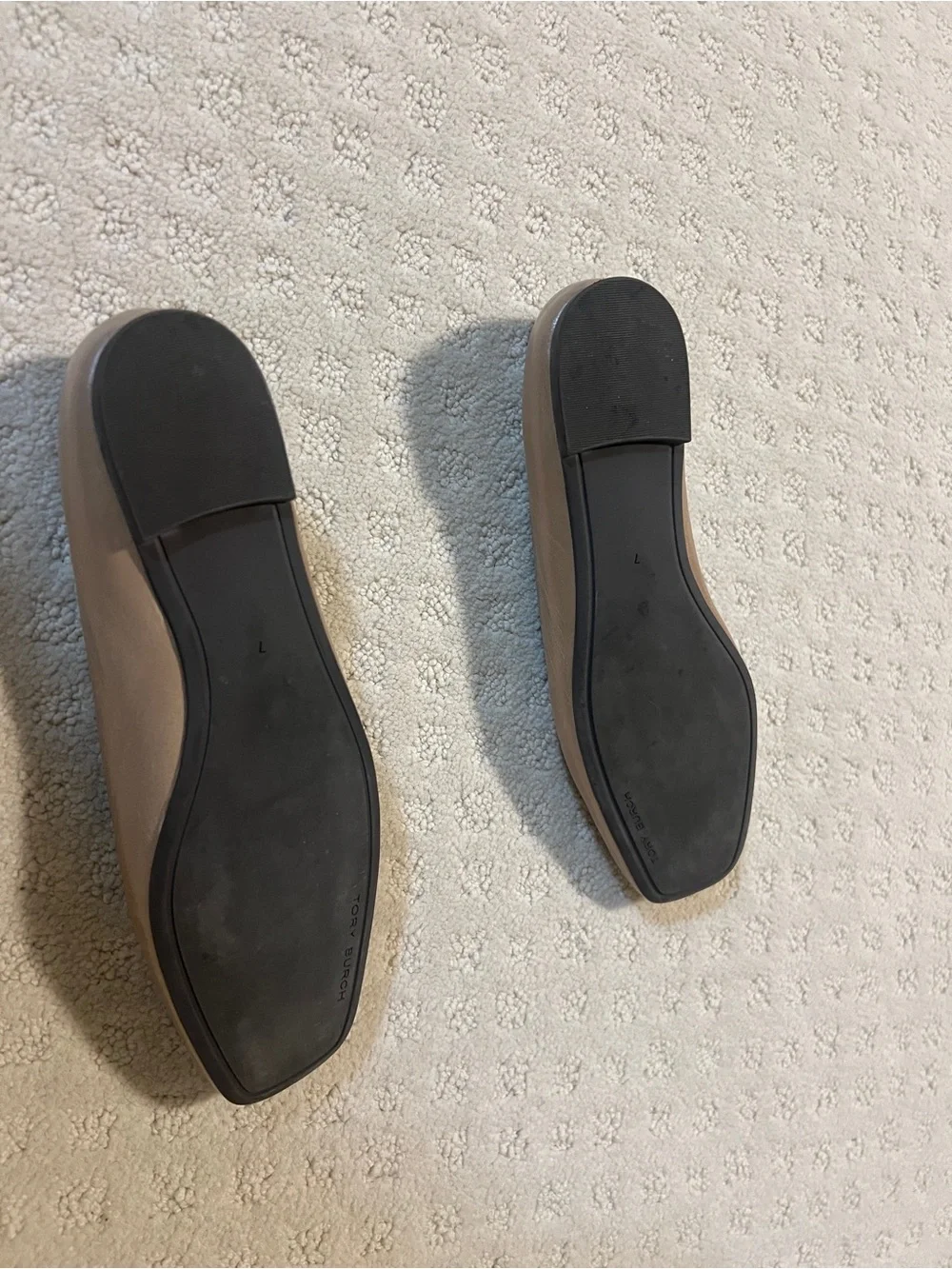 Tory Burch Nude Patent Logo Square-Toe Flats
